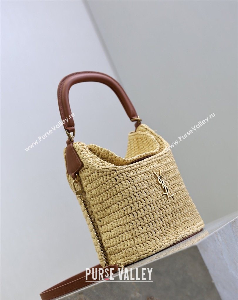 Saint Laurent Gaby Bucket Bag in Crochet Straw Beige 2026 763961 (MHUI-260407020)
