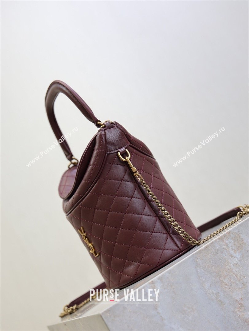 Saint Laurent Gaby Bucket Bag in Quilted Lambskin Burgundy 2026 763961 (MHUI-260407021)