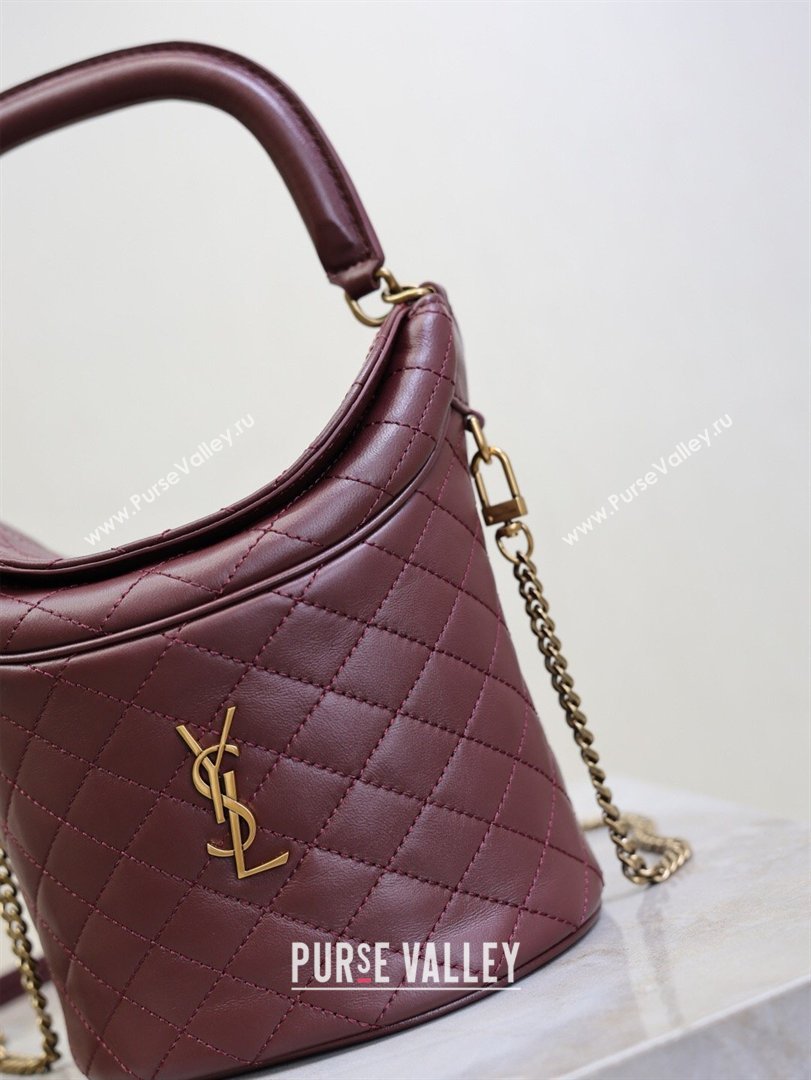 Saint Laurent Gaby Bucket Bag in Quilted Lambskin Burgundy 2026 763961 (MHUI-260407021)