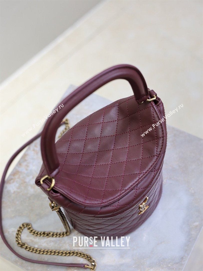 Saint Laurent Gaby Bucket Bag in Quilted Lambskin Burgundy 2026 763961 (MHUI-260407021)