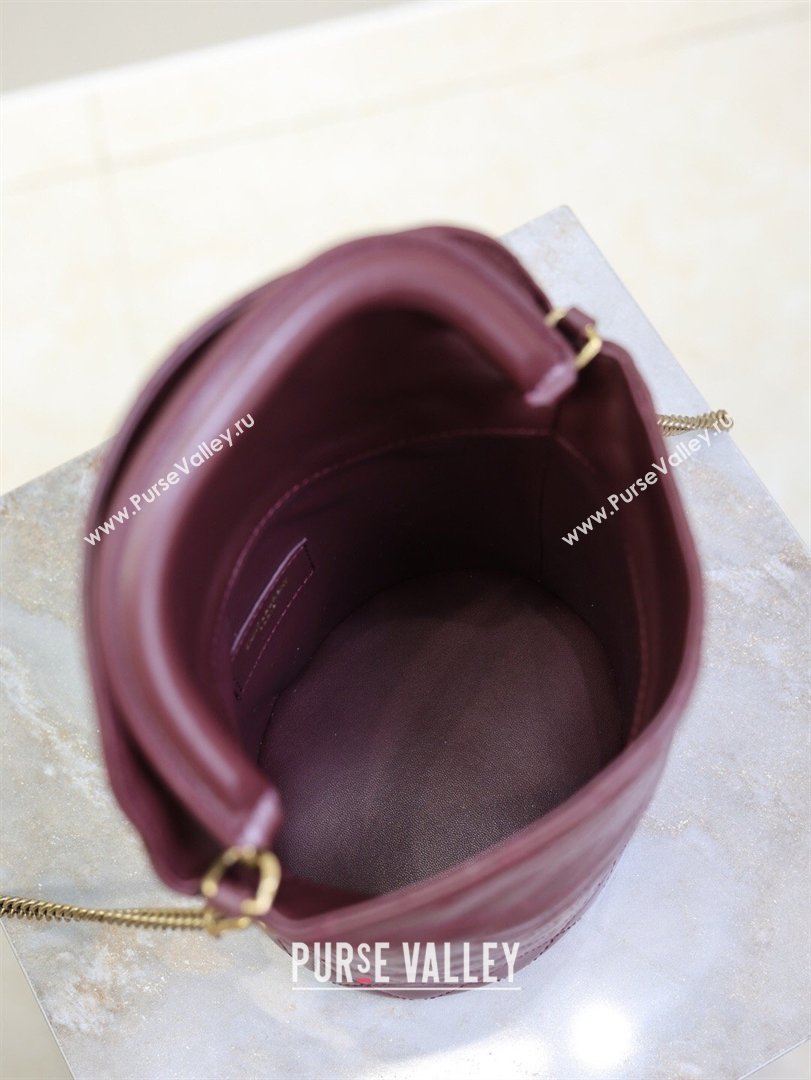 Saint Laurent Gaby Bucket Bag in Quilted Lambskin Burgundy 2026 763961 (MHUI-260407021)