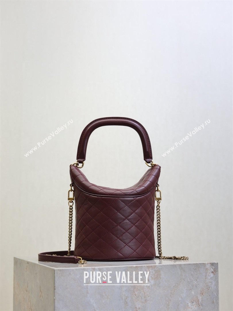 Saint Laurent Gaby Bucket Bag in Quilted Lambskin Burgundy 2026 763961 (MHUI-260407021)