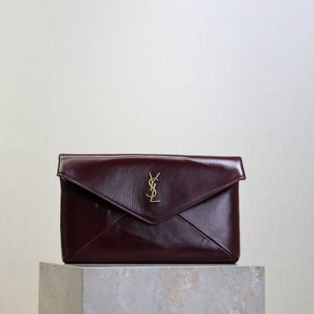 Saint Laurent Cassandre Large Envelope Pouch in Shiny Leather Dark Burgundy 2025 769307 (YY-260119085)