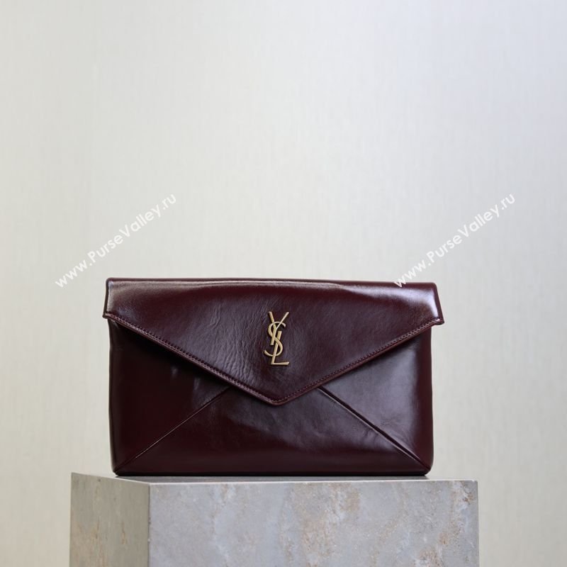 Saint Laurent Cassandre Large Envelope Pouch in Shiny Leather Dark Burgundy 2025 769307 (YY-260119085)