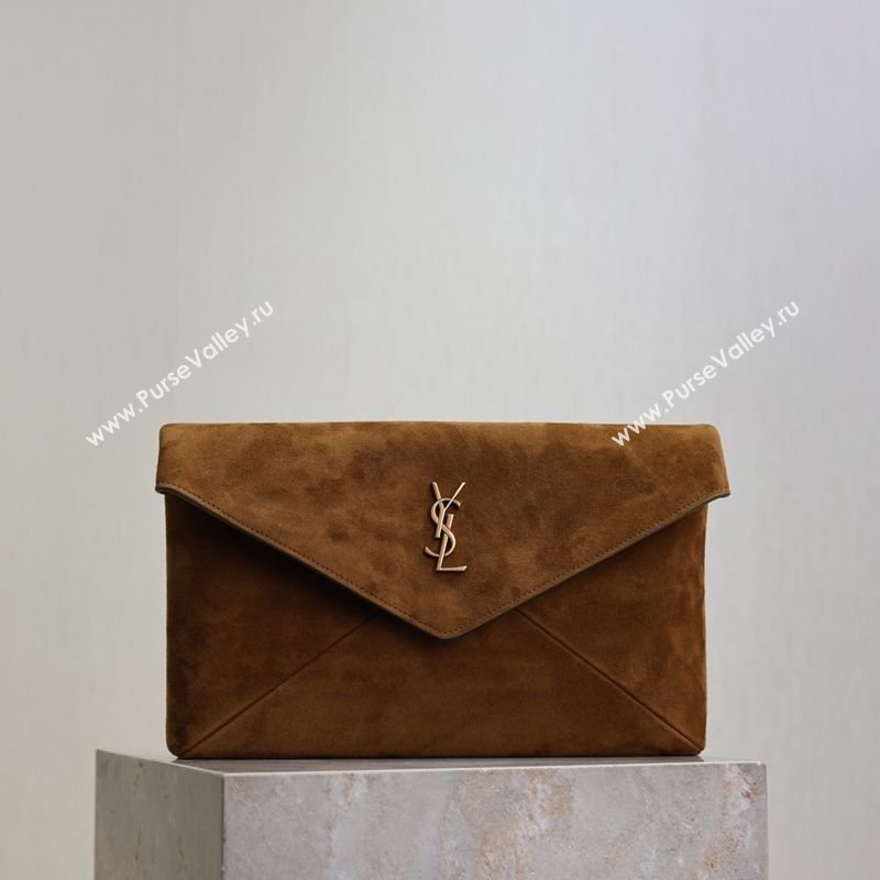Saint Laurent Cassandre Large Envelope Pouch in Suede Brown 2025 769307 (YY-260119088)