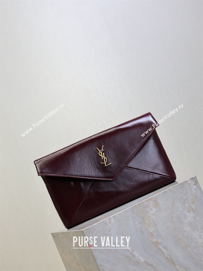 Saint Laurent Cassandre Large Envelope Pouch in Shiny Leather Dark Burgundy 2025 769307 (YY-260119085)