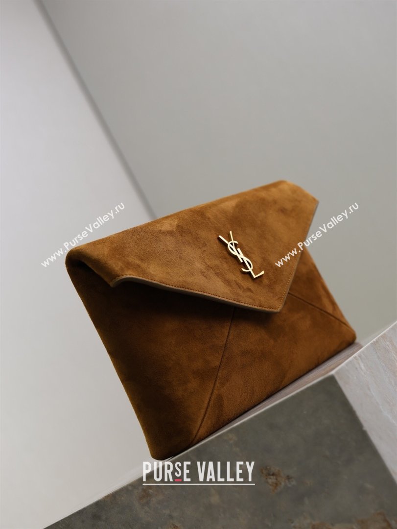 Saint Laurent Cassandre Large Envelope Pouch in Suede Brown 2025 769307 (YY-260119088)
