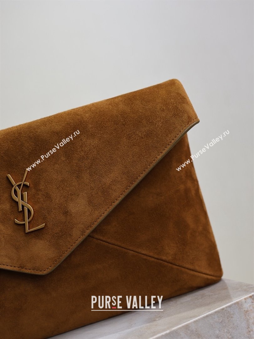 Saint Laurent Cassandre Large Envelope Pouch in Suede Brown 2025 769307 (YY-260119088)