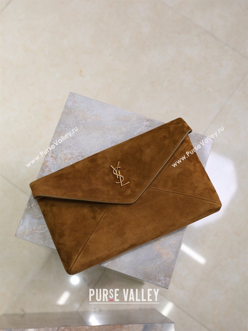Saint Laurent Cassandre Large Envelope Pouch in Suede Brown 2025 769307 (YY-260119088)