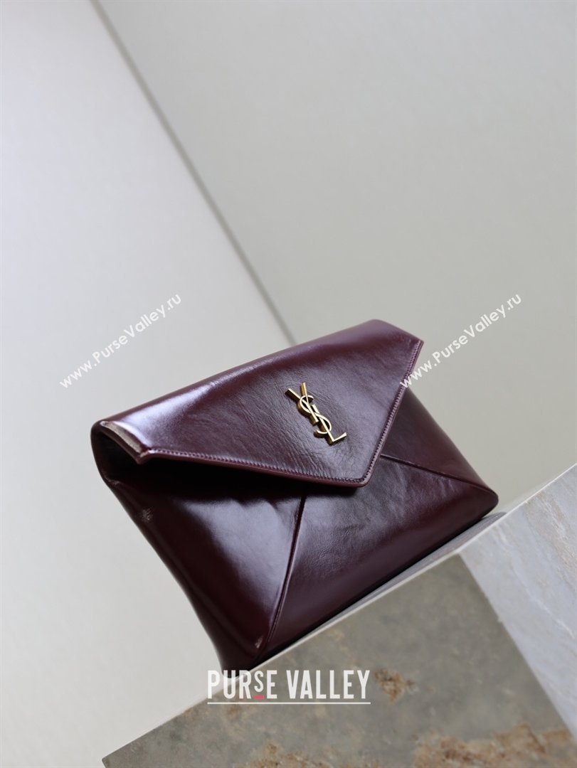 Saint Laurent Cassandre Large Envelope Pouch in Shiny Leather Dark Burgundy 2025 769307 (YY-260119085)