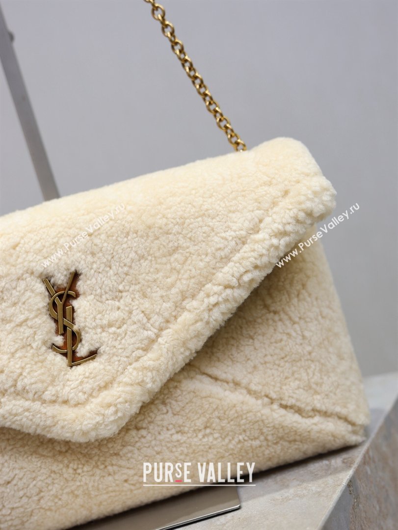Saint Laurent Cassandre Large Envelope Pouch in Shearling with Chain White 2025 769307 (YY-260119089)