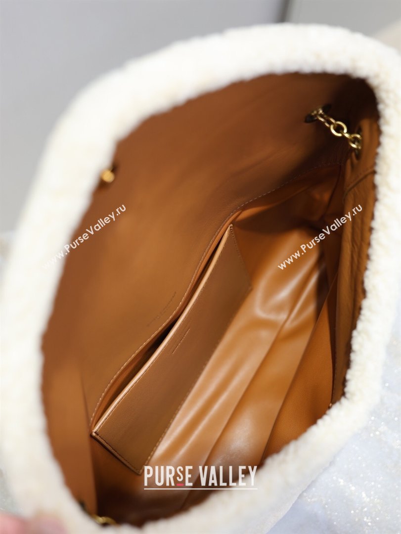 Saint Laurent Cassandre Large Envelope Pouch in Shearling with Chain White 2025 769307 (YY-260119089)