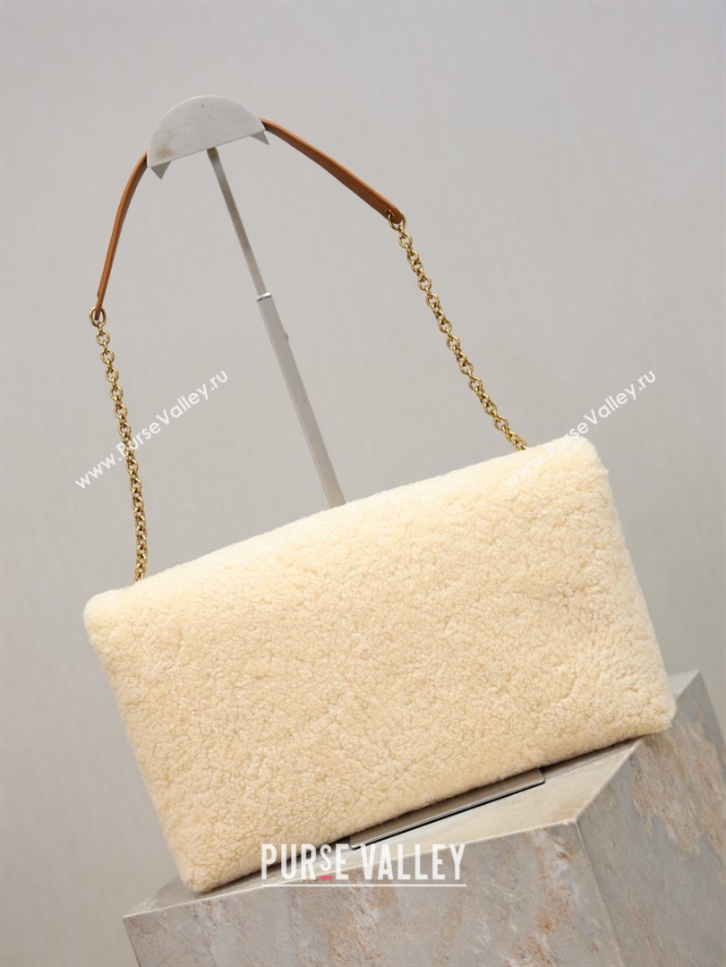 Saint Laurent Cassandre Large Envelope Pouch in Shearling with Chain White 2025 769307 (YY-260119089)