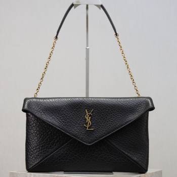 Saint Laurent Cassandre Large Envelope Pouch in Grained Leather with Chain Black 2025 769307 (YY-260119090)