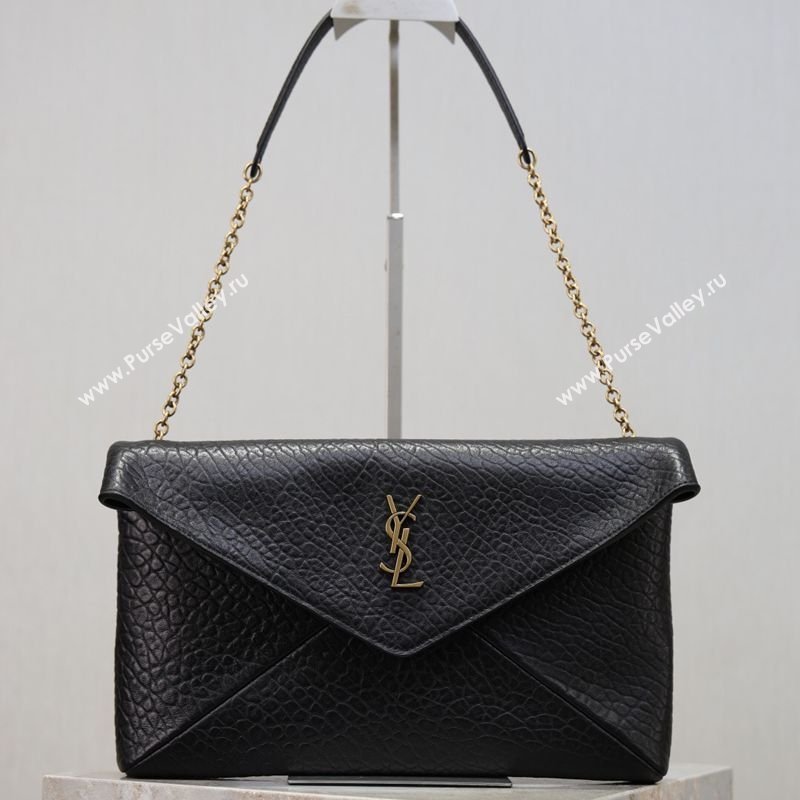 Saint Laurent Cassandre Large Envelope Pouch in Grained Leather with Chain Black 2025 769307 (YY-260119090)