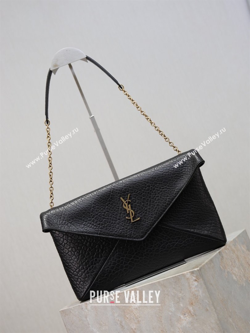 Saint Laurent Cassandre Large Envelope Pouch in Grained Leather with Chain Black 2025 769307 (YY-260119090)
