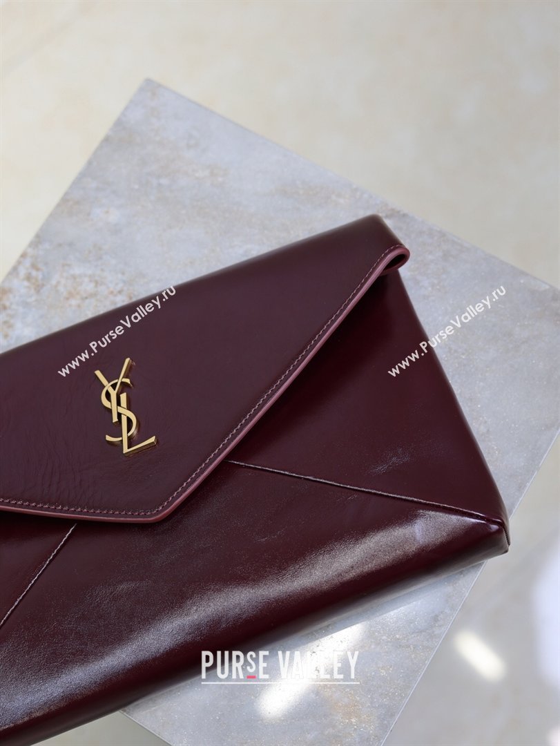 Saint Laurent Cassandre Large Envelope Pouch in Shiny Leather Dark Burgundy 2025 769307 (YY-260119085)