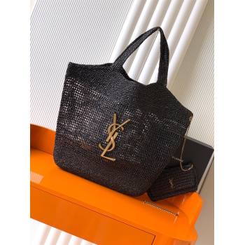 Saint Laurent Icare Tote Bag in Raffia Straw Black 2025 772191 (YY-250801116)