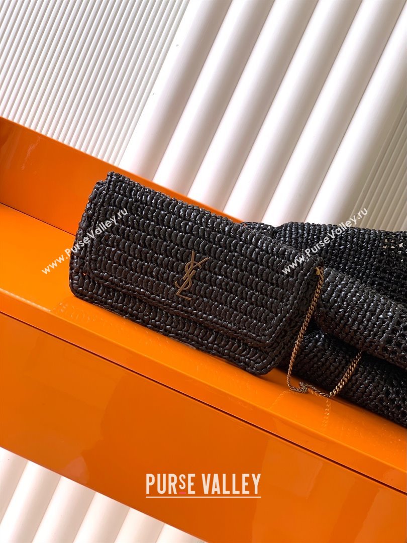 Saint Laurent Icare Tote Bag in Raffia Straw Black 2025 772191 (YY-250801116)