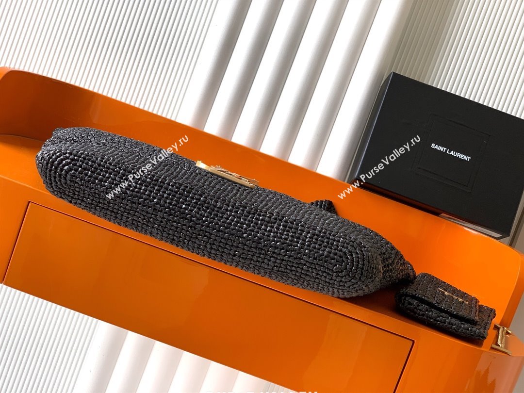 Saint Laurent Icare Tote Bag in Raffia Straw Black 2025 772191 (YY-250801116)