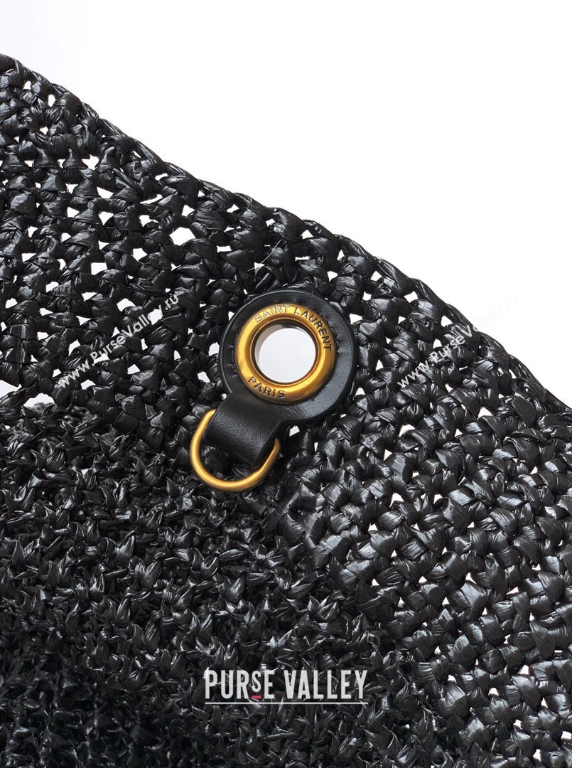 Saint Laurent Icare Tote Bag in Raffia Straw Black 2025 772191 (YY-250801116)