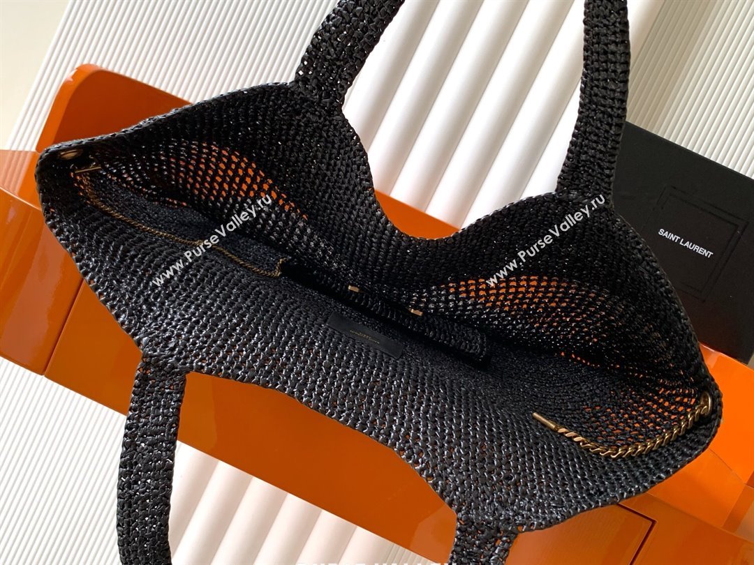 Saint Laurent Icare Tote Bag in Raffia Straw Black 2025 772191 (YY-250801116)
