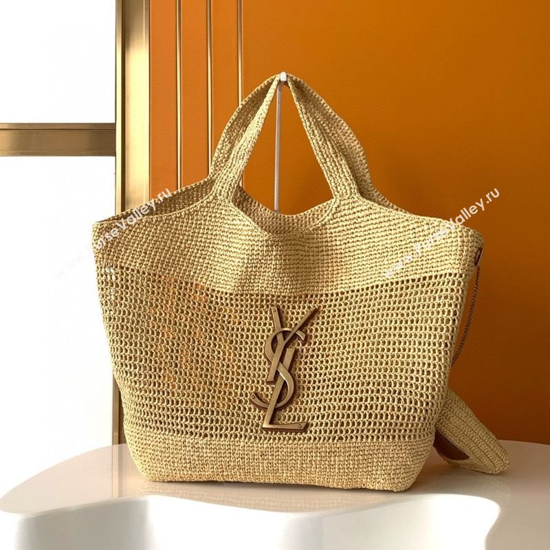 Saint Laurent Icare Tote Bag in Raffia Straw Beige 2025 772191 (YY-250801115)