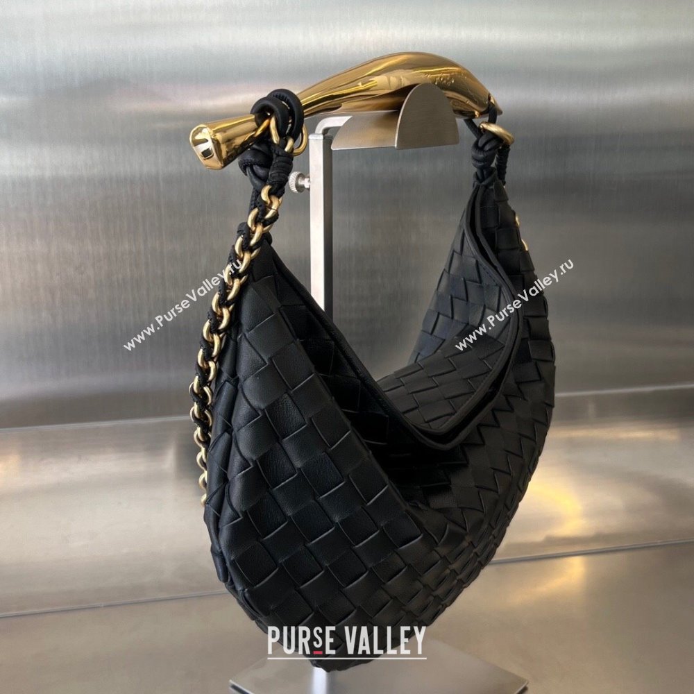 Bottega Veneta Sardine Top handle Bag With Chain Intrecciato Leather 776768 Black 2023 (WT-231229125)