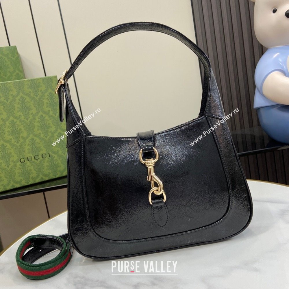 Gucci Jackie Small Shoulder Bag in Crinkled Patent Leather 782849 Black 2024 (XLU-240625039)