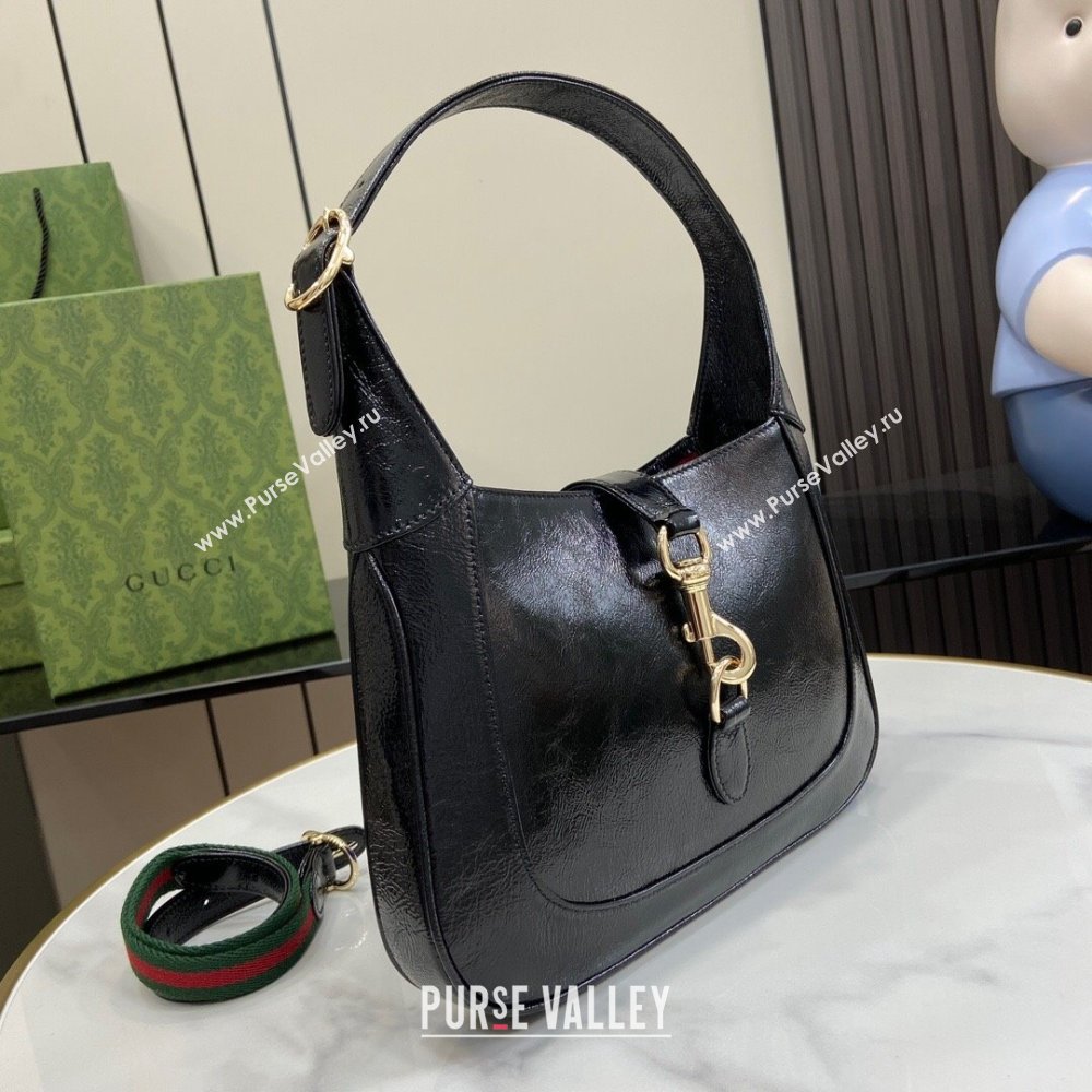 Gucci Jackie Small Shoulder Bag in Crinkled Patent Leather 782849 Black 2024 (XLU-240625039)