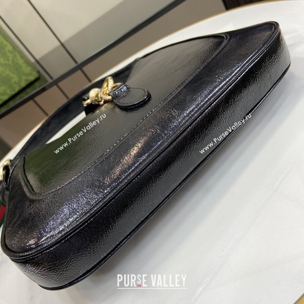 Gucci Jackie Small Shoulder Bag in Crinkled Patent Leather 782849 Black 2024 (XLU-240625039)