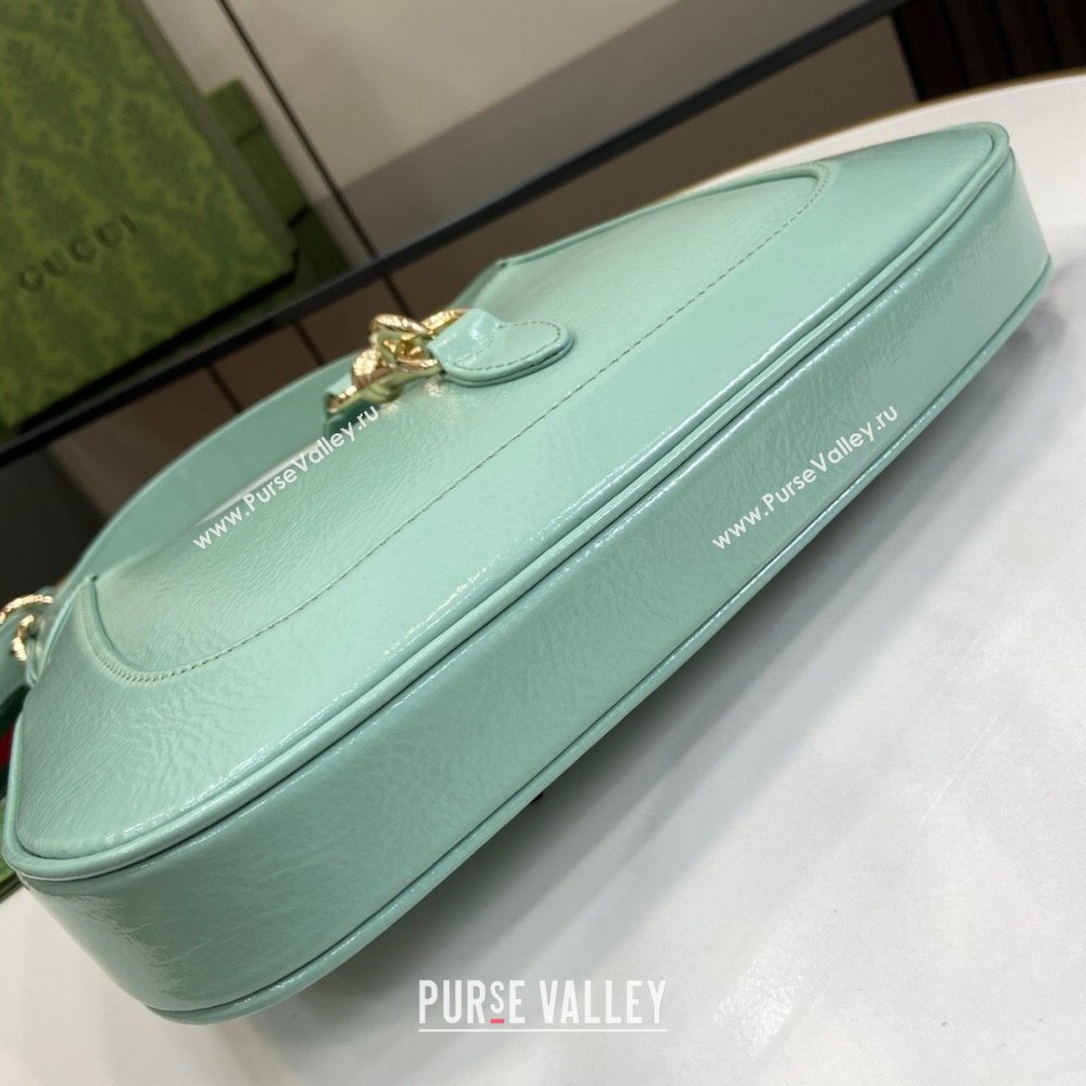 Gucci Jackie Small Shoulder Bag in Crinkled Patent Leather 782849 Pale Green 2024 (XLU-240625038)