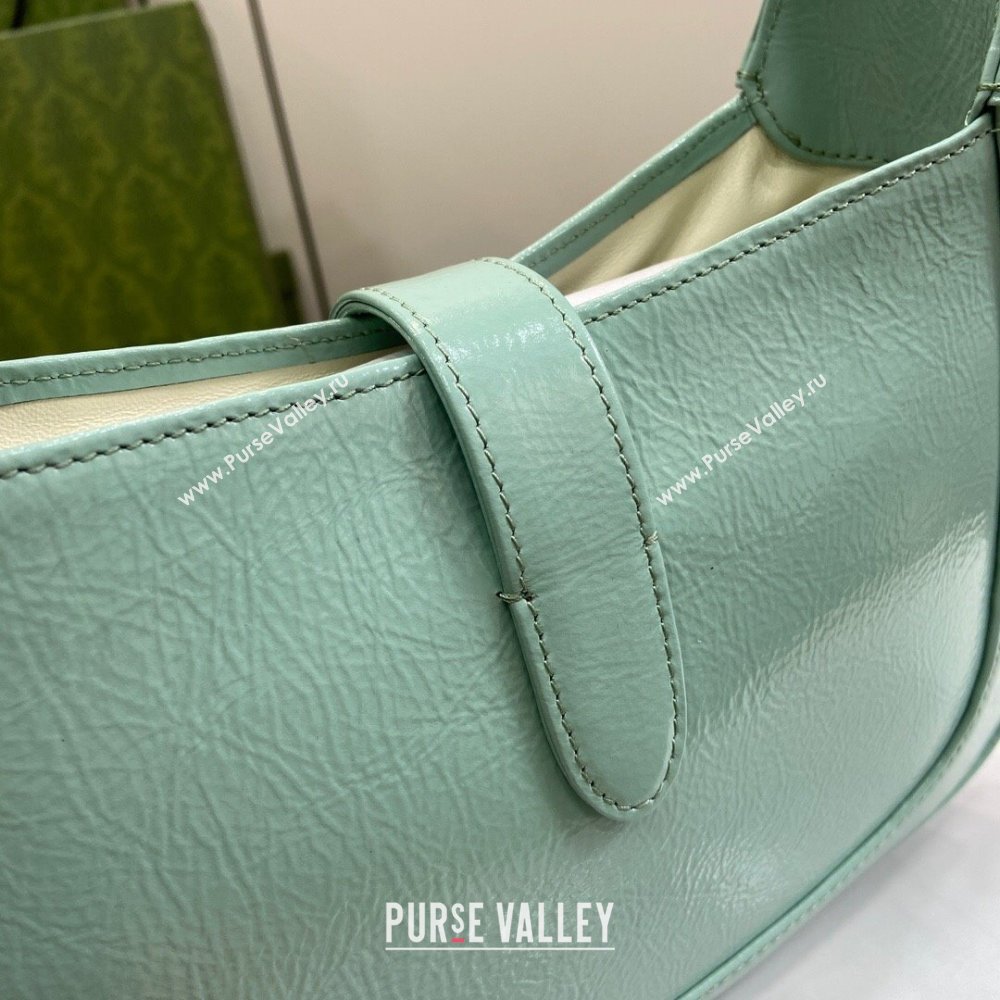 Gucci Jackie Small Shoulder Bag in Crinkled Patent Leather 782849 Pale Green 2024 (XLU-240625038)