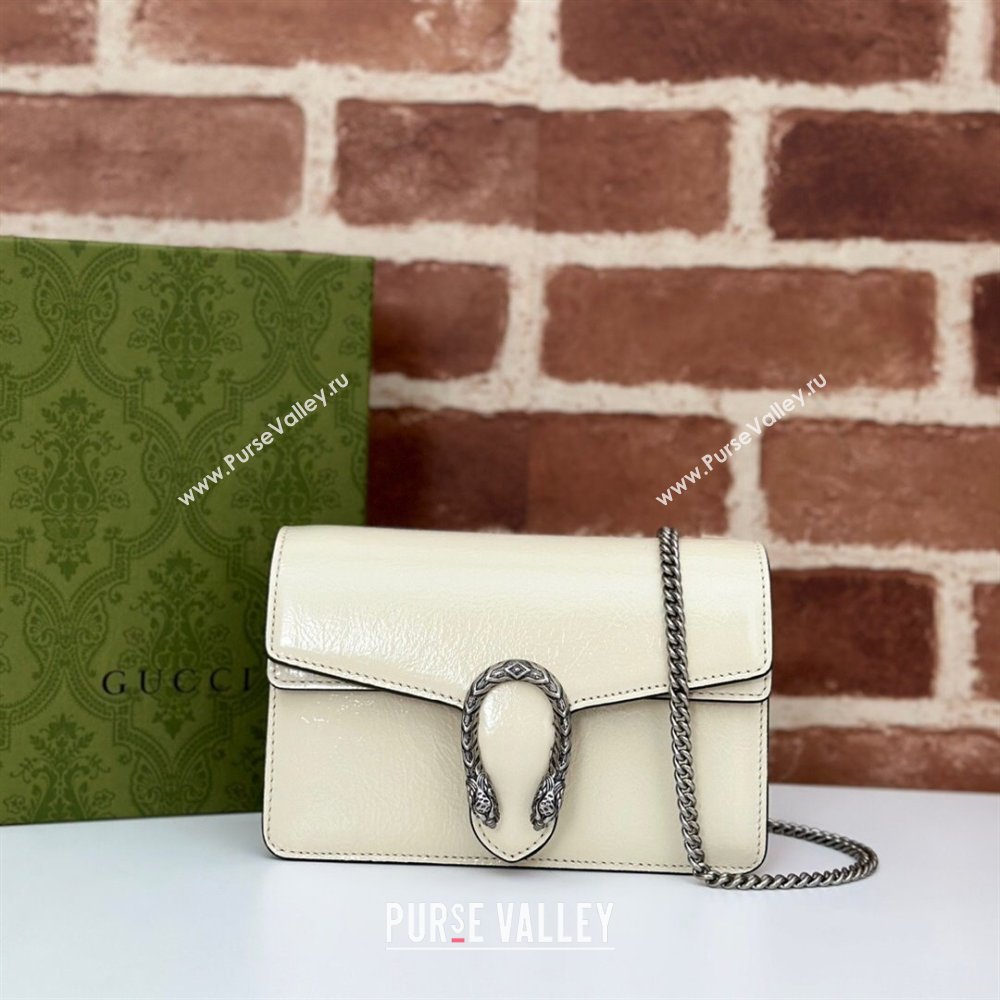 Gucci Dionysus Super Mini Bag in Crinkled Patent Leather White 2024 795368 (DLH-240625006)