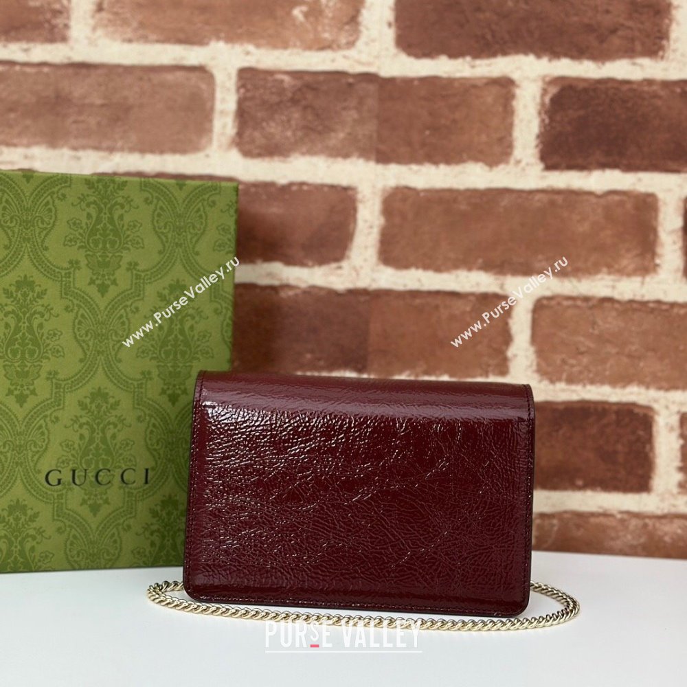 Gucci Dionysus Super Mini Bag in Crinkled Patent Leather Burgundy 2024 795368 (DLH-240625004)