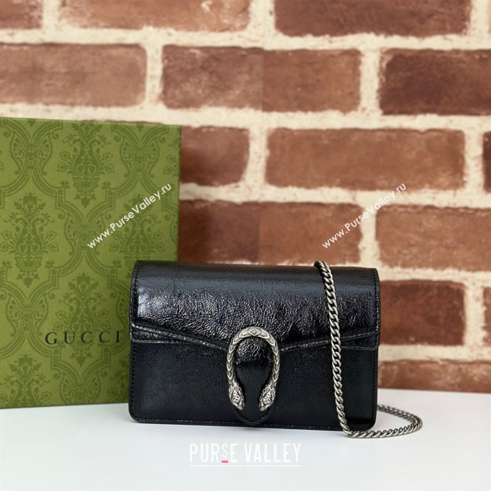 Gucci Dionysus Super Mini Bag in Crinkled Patent Leather Black 2024 795368 (DLH-240625005)