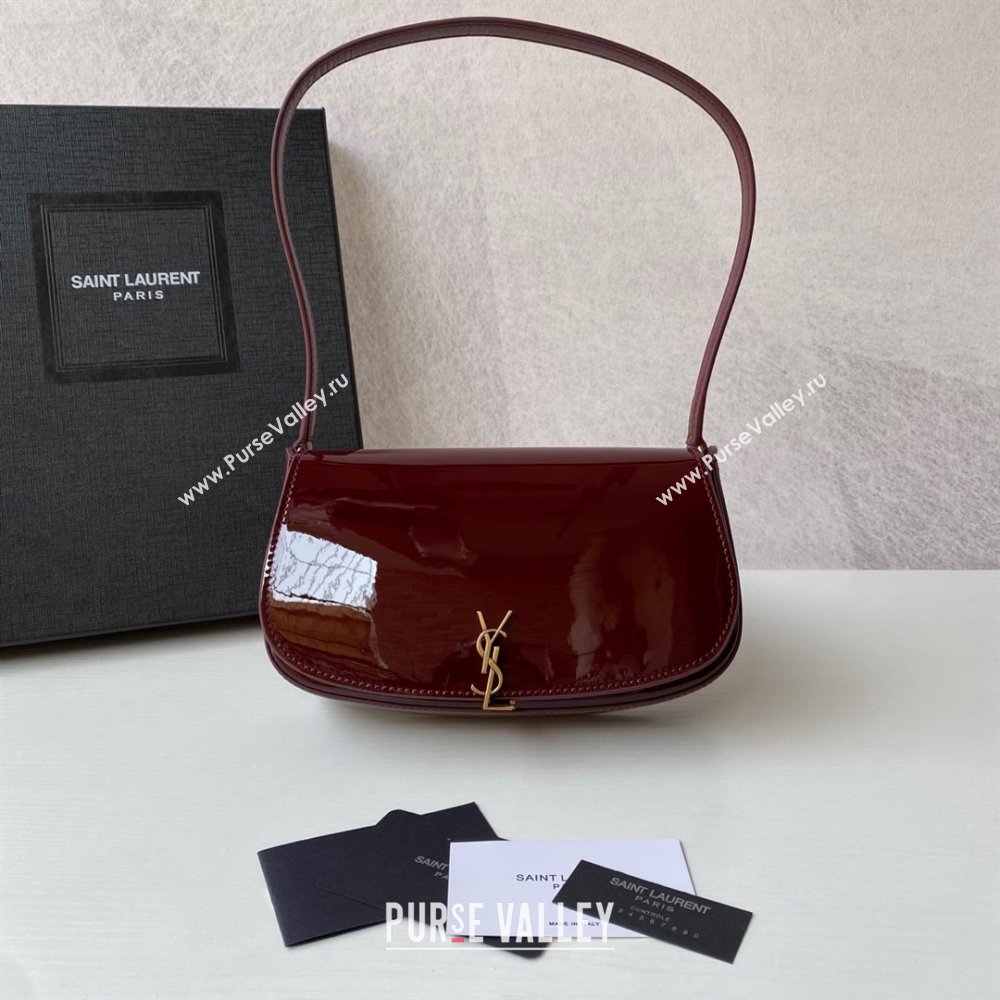 Saint Laurent Mini Voltaire Half-Moon Shoulder Bag in Patent Leather Red 2025 779642 (YY-250801074)