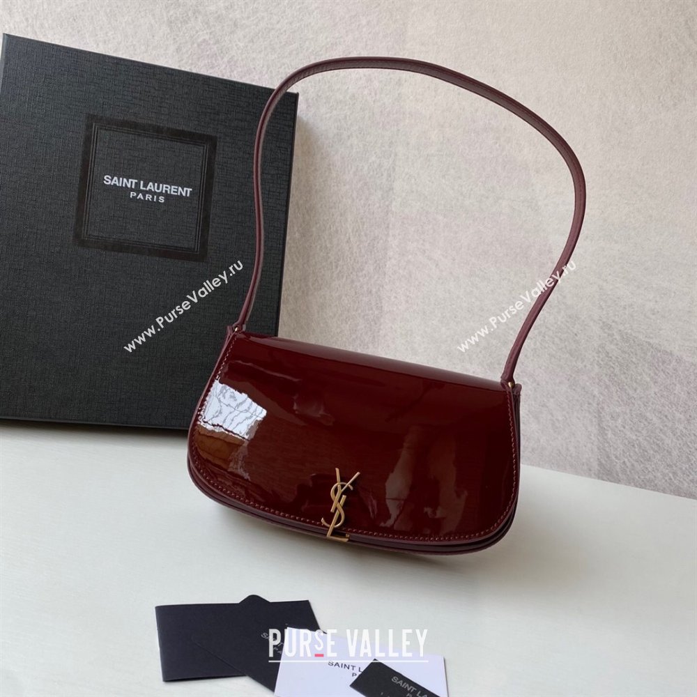 Saint Laurent Mini Voltaire Half-Moon Shoulder Bag in Patent Leather Red 2025 779642 (YY-250801074)