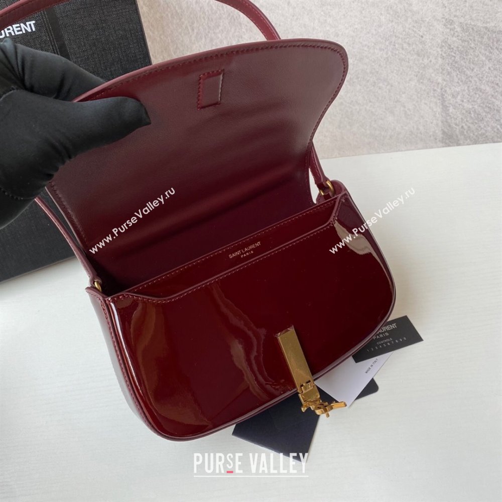 Saint Laurent Mini Voltaire Half-Moon Shoulder Bag in Patent Leather Red 2025 779642 (YY-250801074)