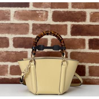 Gucci Mini Bamboo Top Handle Tote Bag in Shiny Leather Light Yellow 2024 805832 (DLH-241211061)