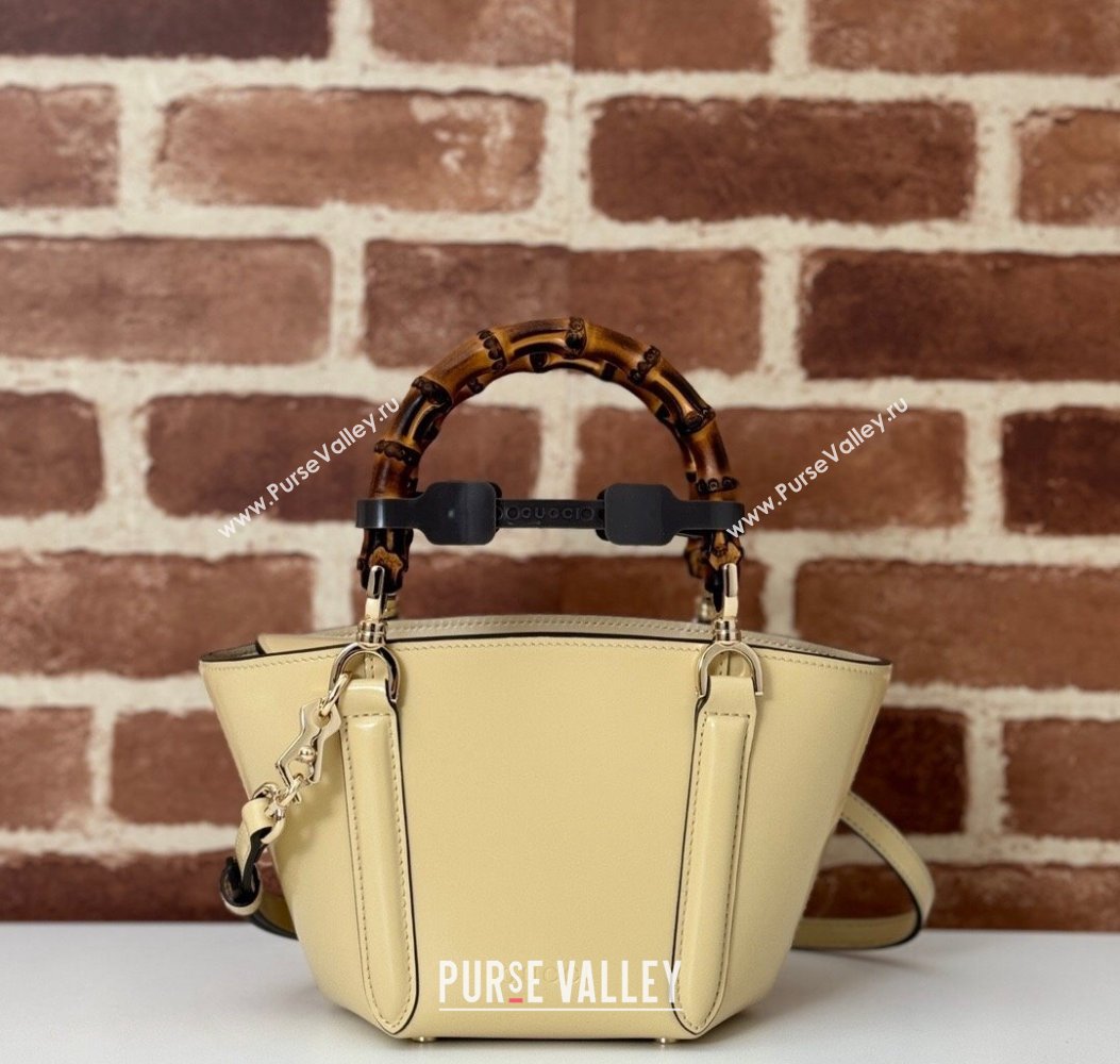 Gucci Mini Bamboo Top Handle Tote Bag in Shiny Leather Light Yellow 2024 805832 (DLH-241211061)