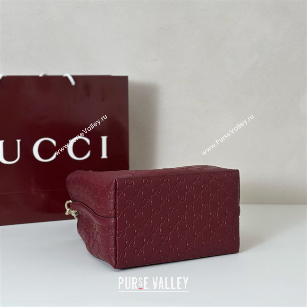 Gucci GG Leather Emblem Medium Bucket Bag Burgundy 2026 815103 (DLH-260127084)