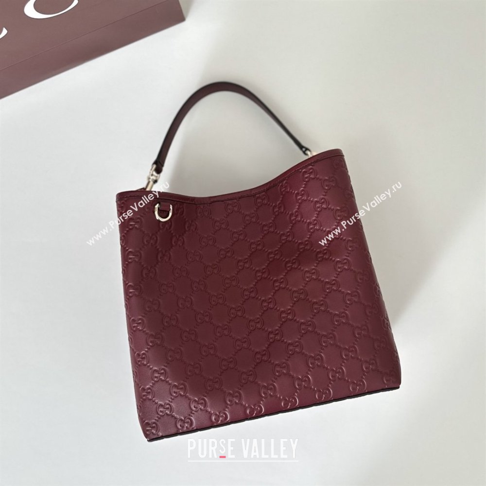 Gucci GG Leather Emblem Medium Bucket Bag Burgundy 2026 815103 (DLH-260127084)
