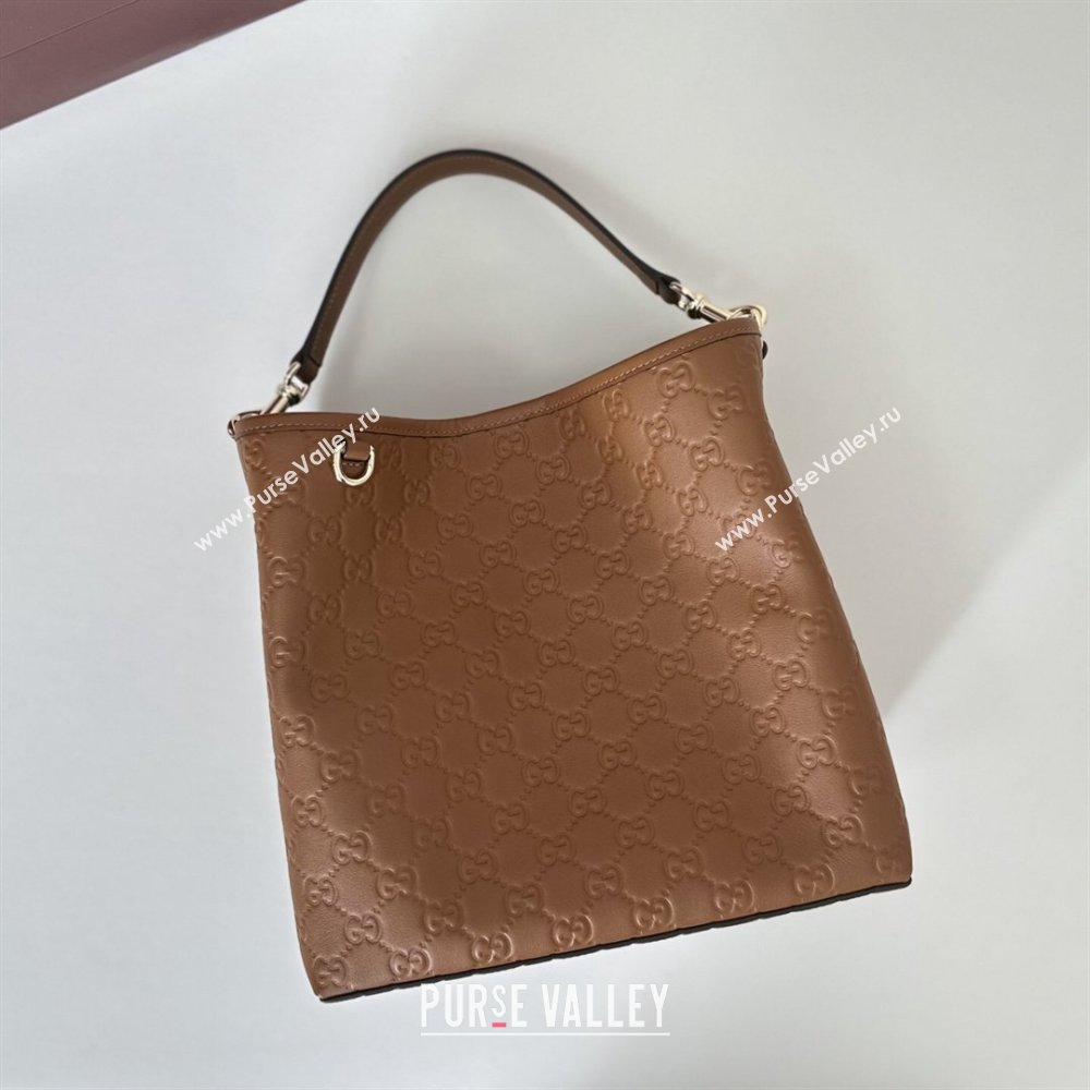 Gucci GG Leather Emblem Medium Bucket Bag Brown 2026 815103 (DLH-260127085)