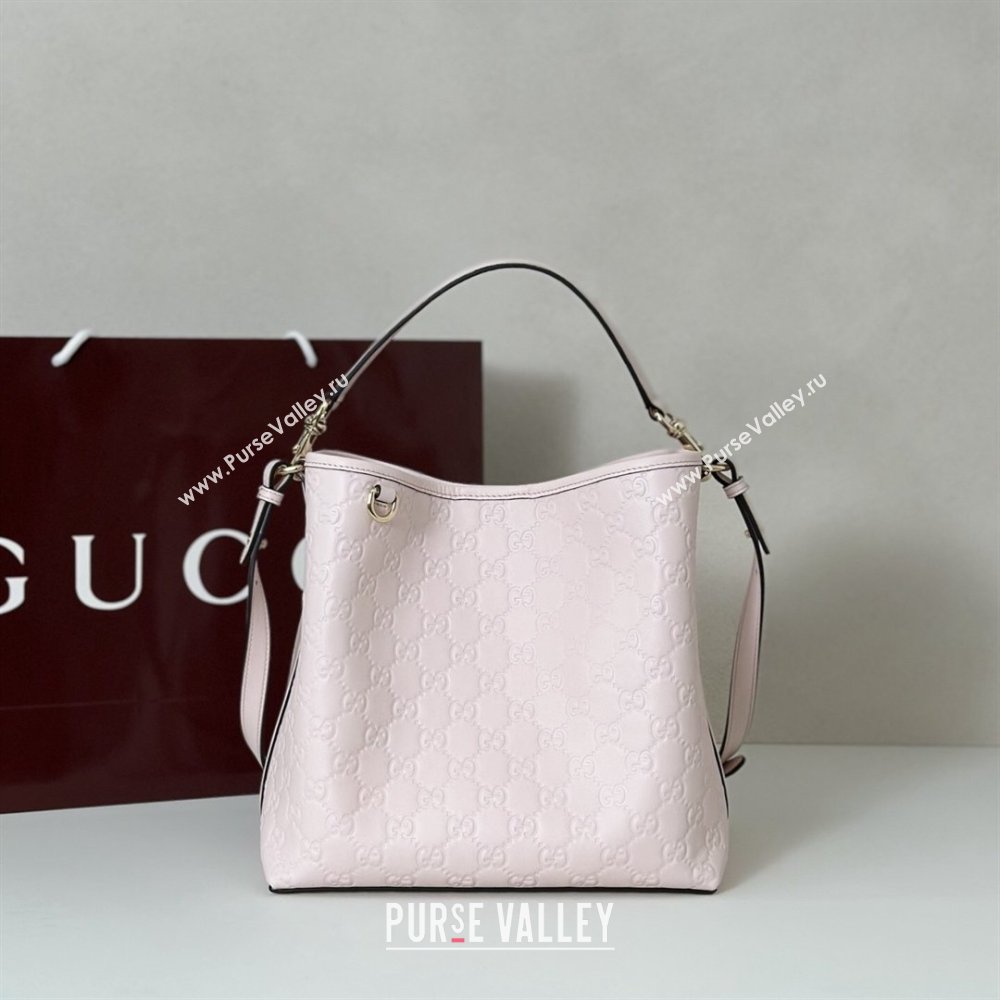 Gucci GG Leather Emblem Medium Bucket Bag Light Pink 2026 815103 (DLH-260127083)