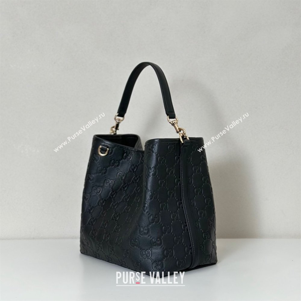 Gucci GG Leather Emblem Medium Bucket Bag Black 2026 815103 (DLH-260127086)