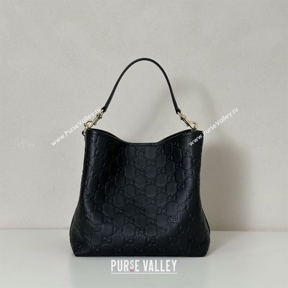 Gucci GG Leather Emblem Medium Bucket Bag Black 2026 815103 (DLH-260127086)