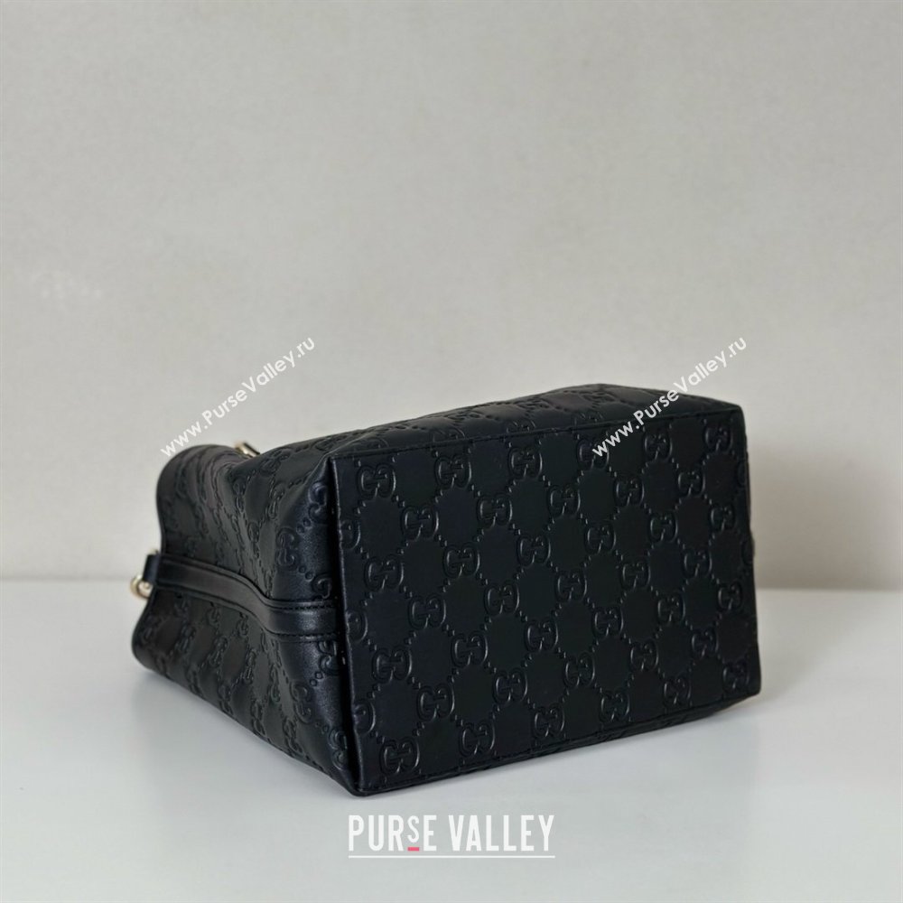 Gucci GG Leather Emblem Medium Bucket Bag Black 2026 815103 (DLH-260127086)