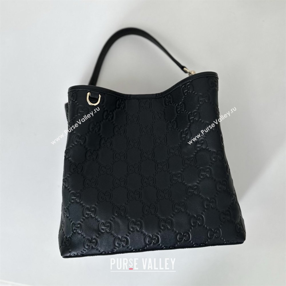 Gucci GG Leather Emblem Medium Bucket Bag Black 2026 815103 (DLH-260127086)