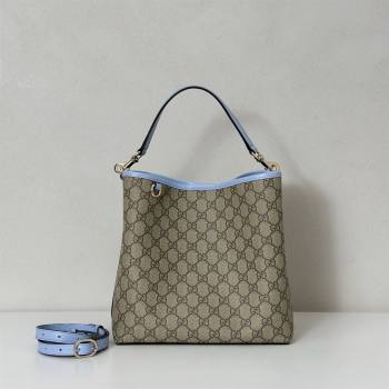 Gucci GG Canvas Emblem Medium Bucket Bag Light Blue 2026 815103 (DLH-260127080)